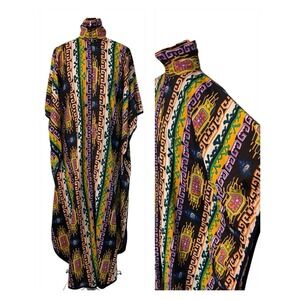 VTG Jane Martin Psychedelic Zip Up Lounge Kaftan Maxi Dress 60's Festival Boho